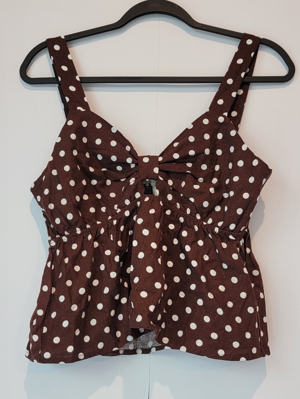 Monteau Los Angeles Brown Polka Dot Linen Blend Babydoll Tank Top NWT Size L